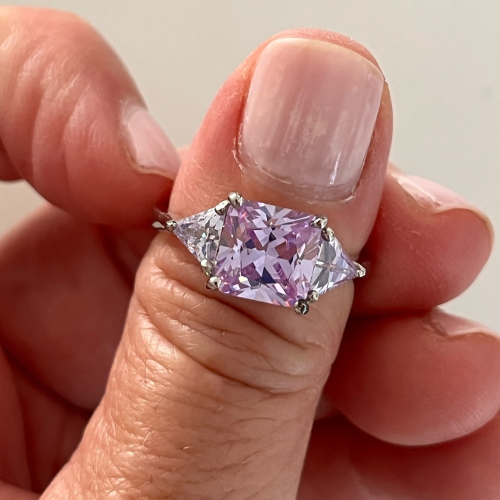 Sterling Silver Ring W/Amethyst Colored Emerald C… - image 2